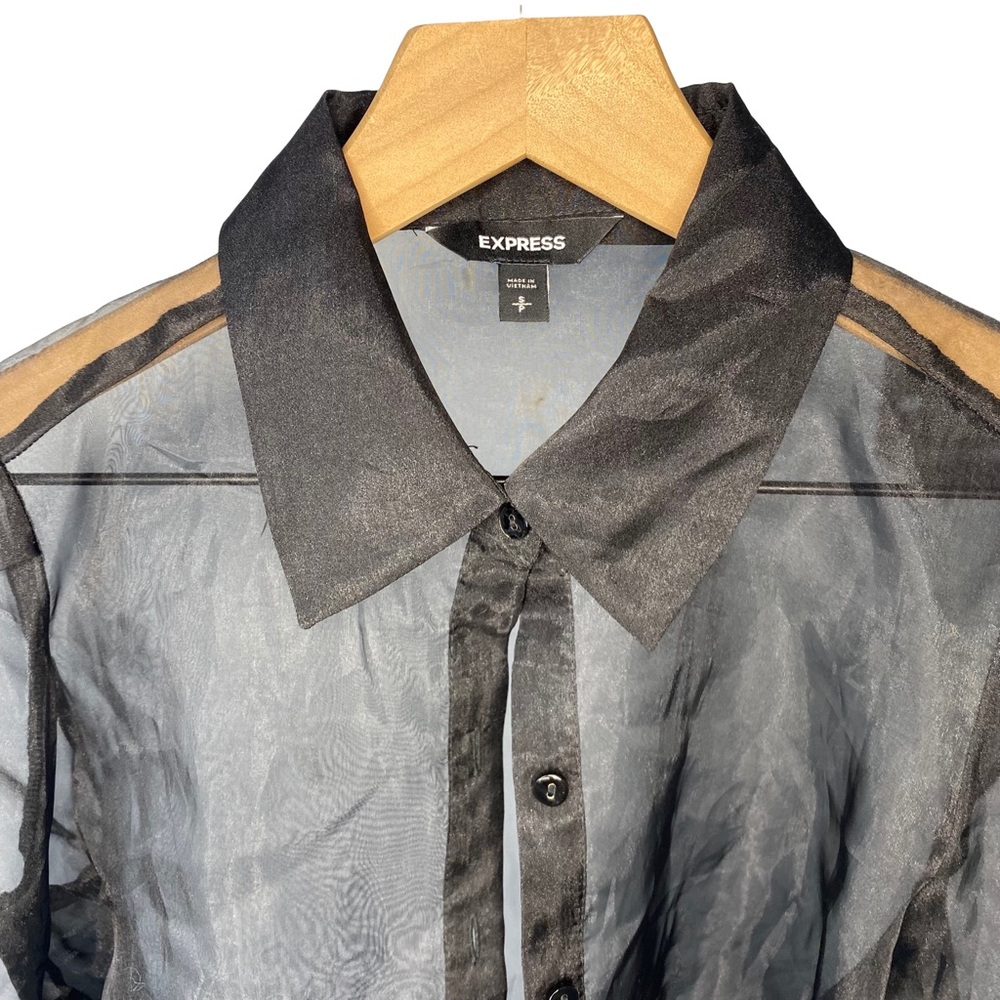 Express Sheer Black Collared Button Down Shirt Si… - image 3
